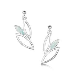 Seasons Silver 3-leaf Drop Earrings in Winter Enamel by Sheila Fleet Jewellery