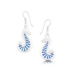 Pictish Seahorse Occasion Drop Earrings in Sapphire Enamel by Sheila Fleet Jewellery