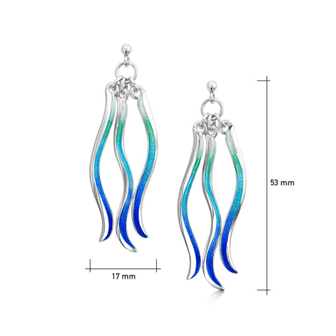 Atlantic Swell 3-frond Earrings in Ocean Hue Enamel