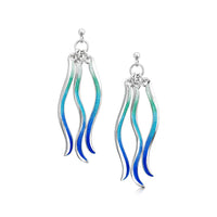 Atlantic Swell 3-frond Earrings in Ocean Hue Enamel by Sheila Fleet Jewellery