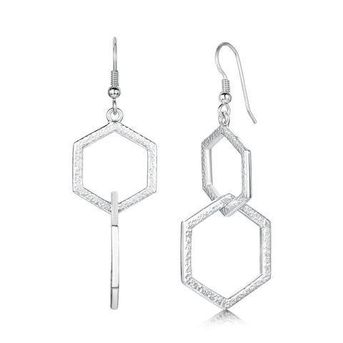 Honeycomb Double Link Drop Earrings in Sterling Silver by Sheila Fleet Jewellery