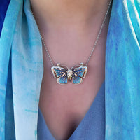 Common Blue Butterfly Enamel Necklace by Sheila Fleet Jewellery