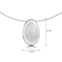 This Shoreline Pebble necklace in sterling silver features a single silver pebble shape measuring approximately 16mm by 21mm, delicately hanging from a sterling silver neckwire.
