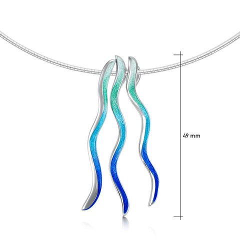 Atlantic Swell 3-frond Short Necklace in Ocean Hue Enamel