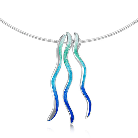Atlantic Swell 3-frond Necklace in Ocean Hue Enamel by Sheila Fleet Jewellery