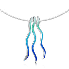 Atlantic Swell 3-frond Necklace in Ocean Hue Enamel by Sheila Fleet Jewellery