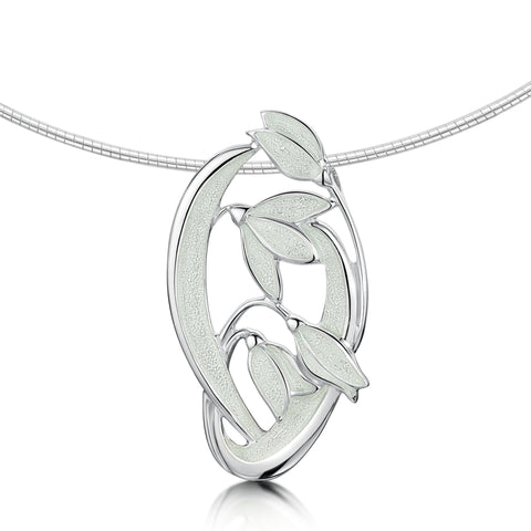 Snowdrop 4-flower Sterling Silver Necklace in Crystal Enamel by Sheila Fleet Jewellery