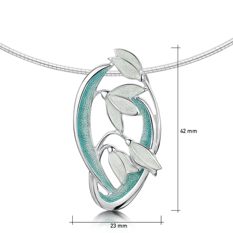 Snowdrop 4-flower Sterling Silver Necklace in Leaf Enamel
