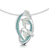 Snowdrop 4-flower Sterling Silver Necklace in Leaf Enamel by Sheila Fleet Jewellery