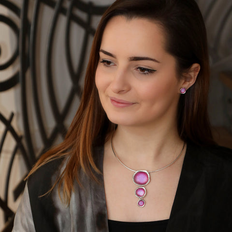 Lunar Bright Drop Necklace in Hot Pink Enamel