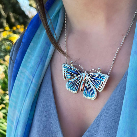 Common Blue Butterfly Enamel Dress Necklace by Sheila Fleet Jewellery