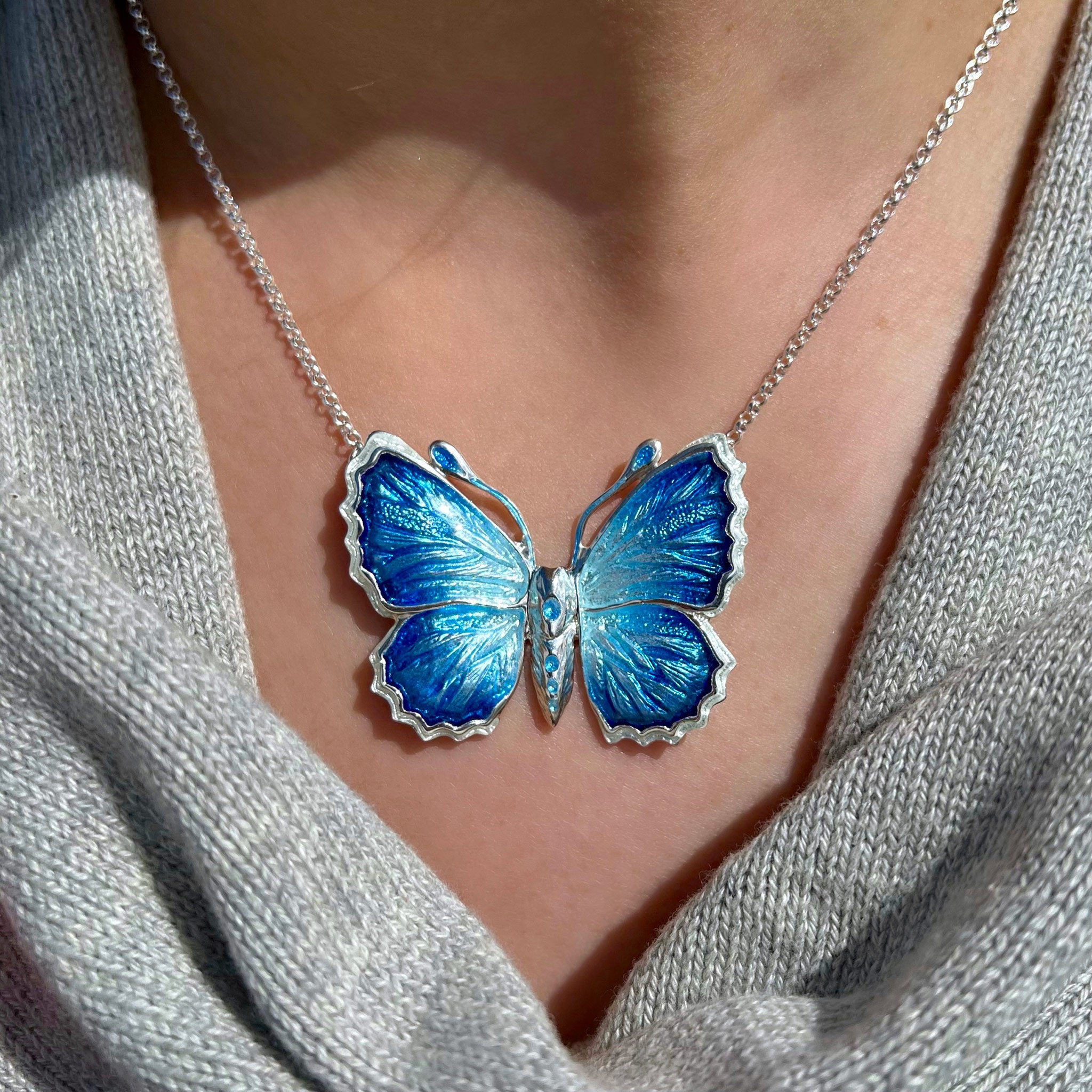 Holly Blue Butterfly Enamel Dress Necklace