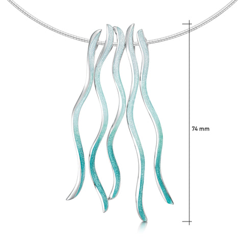 Atlantic Swell 5-frond Long Necklace in Surf Enamel