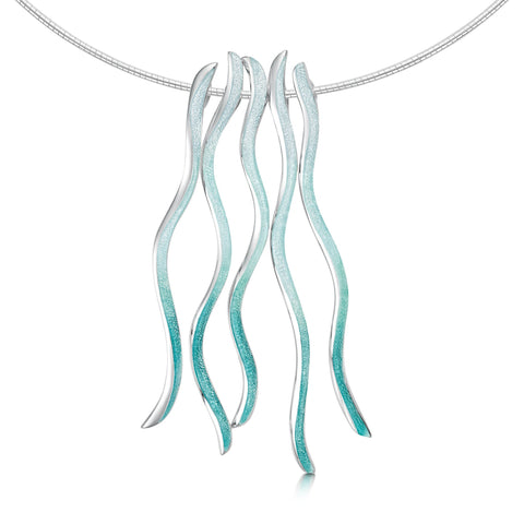 Atlantic Swell 5-frond Long Necklace in Surf Enamel by Sheila Fleet Jewellery