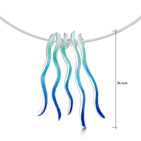 Atlantic Swell 5-frond Short Necklace in Ocean Hue Enamel