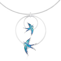 Swallows 2-bird Necklace in Summer Blue Enamel by Sheila Fleet Jewellery