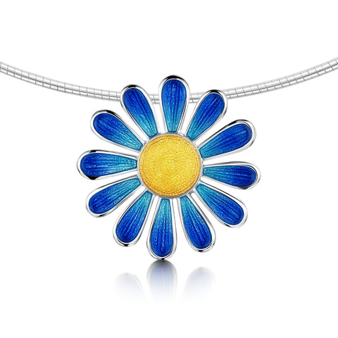 Coloured Daisies Dress Necklace in Ocean Enamel by Sheila Fleet Jewellery