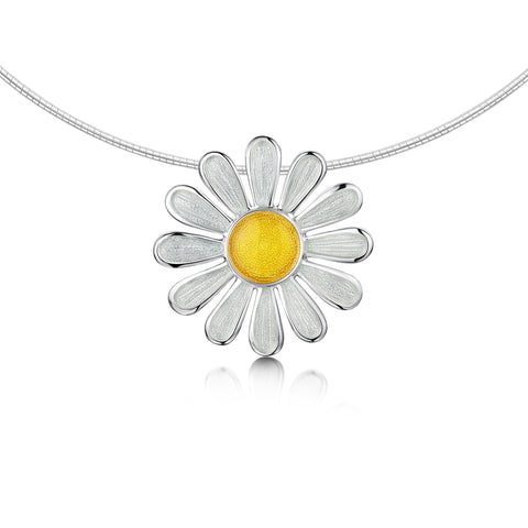 Daisies at Dawn Enamel Necklace in Sterling Silver