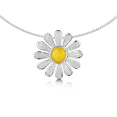 Daisies at Dawn Enamel Necklace in Sterling Silver
