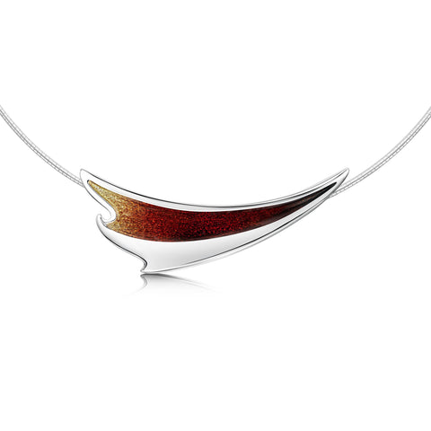 New Wave Curve Necklace in Flame Enamel by Sheila Fleet Jewellery