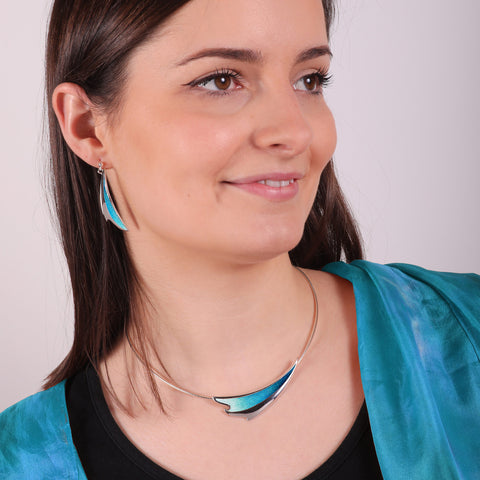New Wave jewellery by Sheila Fleet, modelled by Leanne.