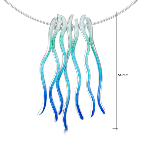 Atlantic Swell 7-frond Long Statement Necklace in Ocean Hue Enamel