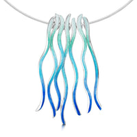 Atlantic Swell 7-frond Long Statement Necklace in Ocean Hue Enamel by Sheila Fleet Jewellery