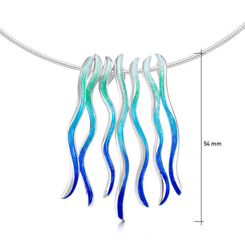 Atlantic Swell Short 7-frond Statement Necklace in Ocean Hue Enamel