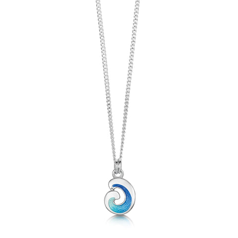 Wave Small Silver Pendant in Light Ocean Enamel by Sheila Fleet Jewellery