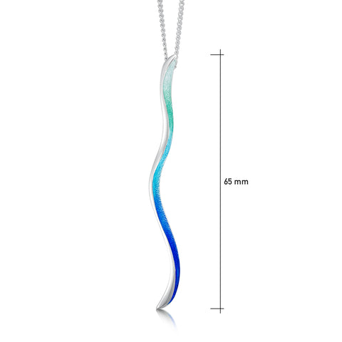 Atlantic Swell 1-frond Long Pendant Necklace in Ocean Hue Enamel