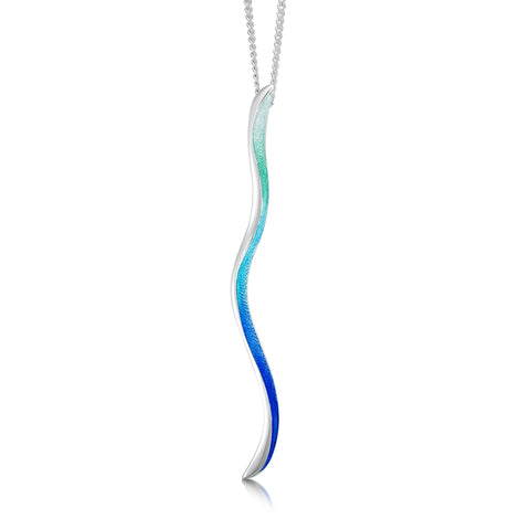 Atlantic Swell 1-frond Long Pendant Necklace in Ocean Hue Enamel by Sheila Fleet Jewellery