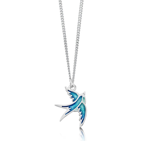 Small Swallows Pendant Necklace in Summer Blue Enamel by Sheila Fleet Jewellery