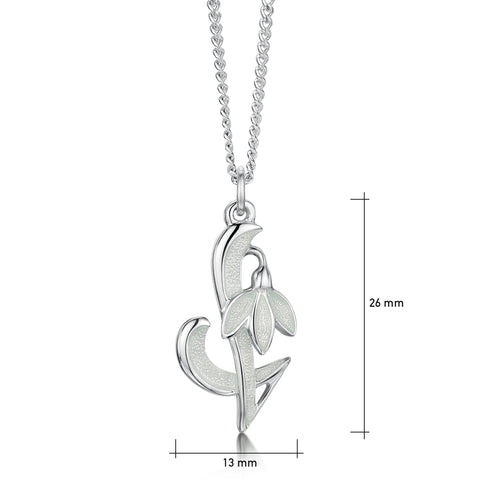 Snowdrop Small Silver Pendant Necklace in Crystal Enamel