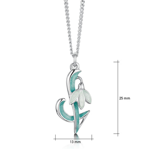 Snowdrop Small Silver Pendant Necklace in Leaf Enamel