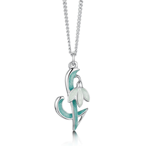 Snowdrop Small Silver Pendant Necklace in Leaf Enamel by Sheila Fleet Jewellery