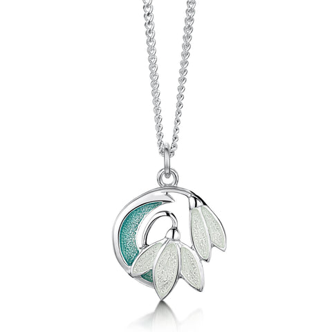 Snowdrop Small 2-flower Pendant in Leaf Enamel by Sheila Fleet Jewellery