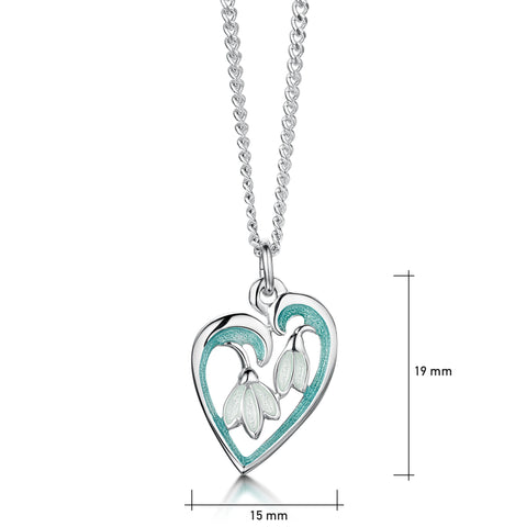 Snowdrop Small Silver Heart Pendant in Leaf Enamel