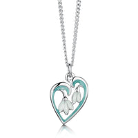 Snowdrop Small Silver Heart Pendant in Leaf Enamel by Sheila Fleet Jewellery