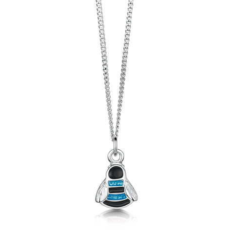 Bumblebee Small Sterling Silver Pendant in Blue Enamel by Sheila Fleet Jewellery