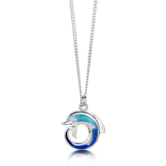 Dolphin Curl Small Pendant Necklace in Ocean Enamel by Sheila Fleet Jewellery