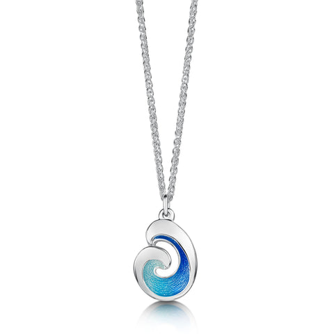 Wave Silver Pendant in Light Ocean Enamel by Sheila Fleet Jewellery