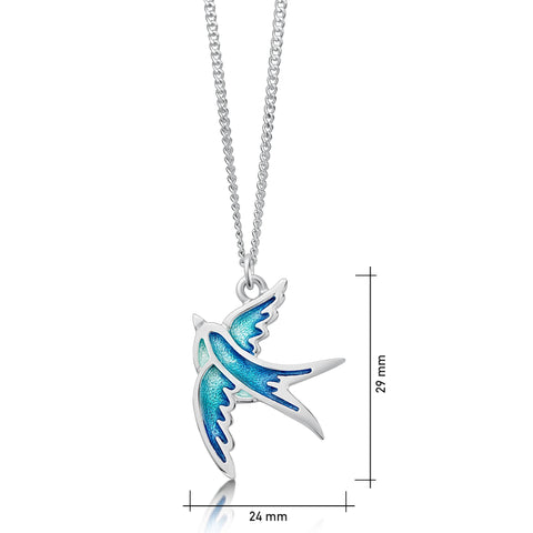 Swallows Pendant Necklace in Summer Blue Enamel by Sheila Fleet Jewellery