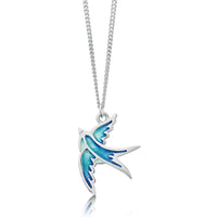 Swallows Pendant Necklace in Summer Blue Enamel by Sheila Fleet Jewellery