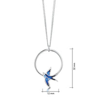 Swallows 1-hoop Silver Pendant in Sapphire Enamel