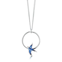 Swallows 1-hoop Silver Pendant in Sapphire Enamel by Sheila Fleet Jewellery