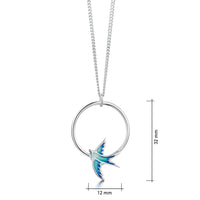 Swallows 1-hoop Silver Pendant in Summer Blue Enamel