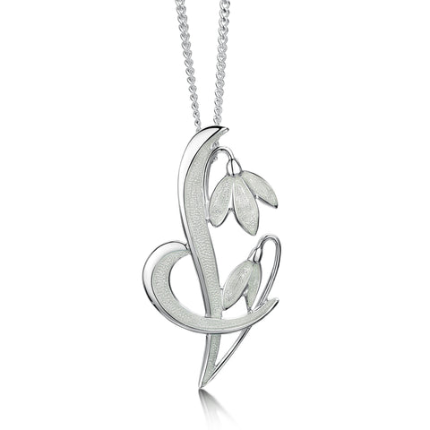 Snowdrop Sterling Silver Pendant Necklace in Crystal Enamel by Sheila Fleet Jewellery