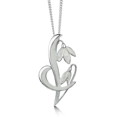 Snowdrop Sterling Silver Pendant Necklace in Crystal Enamel by Sheila Fleet Jewellery