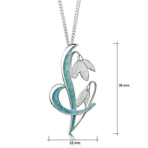 Snowdrop Sterling Silver Pendant Necklace in Leaf Enamel