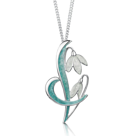 Snowdrop Sterling Silver Pendant Necklace in Leaf Enamel by Sheila Fleet Jewellery